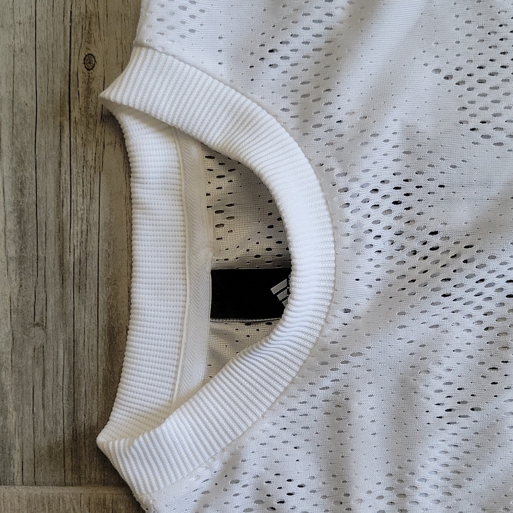 Adidas Crew neck White Black Stripes mesh tank top Size Small - Picture 4 of 9